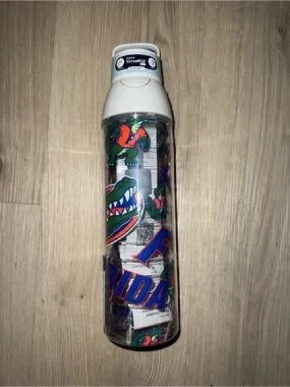 Clear University-Themed Sports Water Bottle with White Lid - Green & Orange